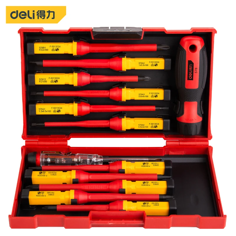 Deli Screwdriver Set Electrician Magnetic Slotted Phillips Tip VDE Insulated Screwdrivers Wire Cable Repair Household Hand Tools