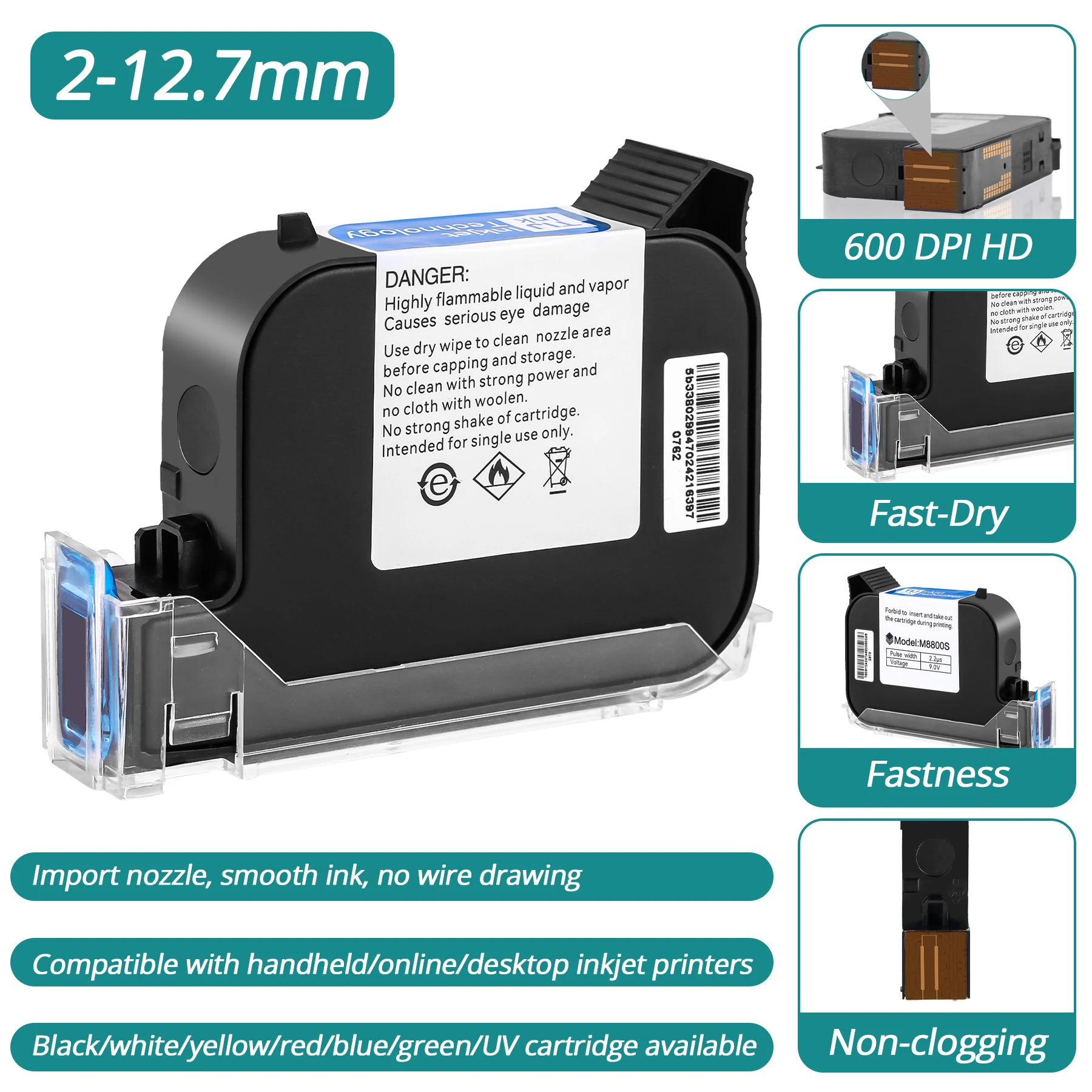 Imagem -03 - Tij Online Handheld Inkjet Printer Cartucho Secagem Rápida à Prova de Água Tinta Preta Solvente Original Alta Qualidade 127 mm pc Pcs Pcs Pcs