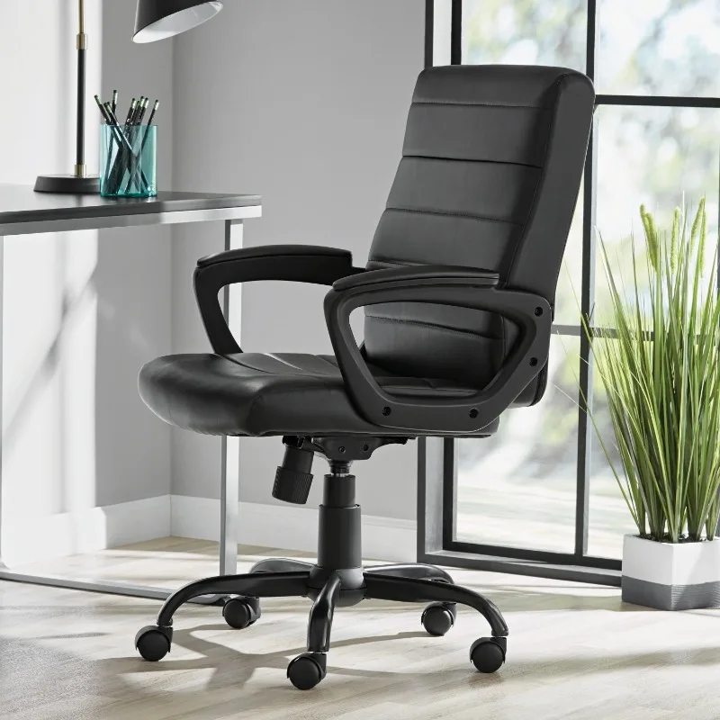 Bonded Leather Mid-Back Manager's Office Chair, Black,memory foam,durable 23.75 x 25.50 x 40.25