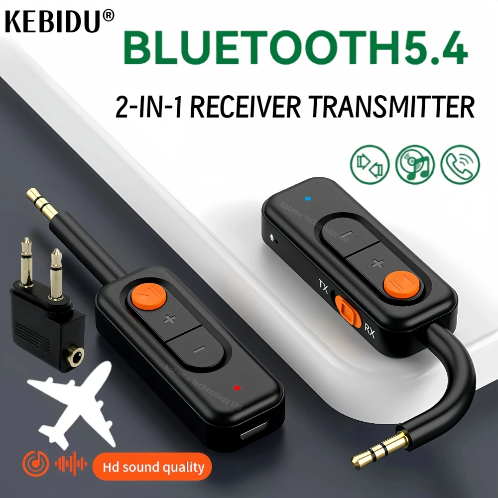 2 في 1 بلوتوث 5.4 استقبال الصوت الارسال ستيريو الموسيقى مع هيئة التصنيع العسكري محول لاسلكي 3.5 مللي متر AUX لسيارة طائرة التلفزيون سماعات الكمبيوتر