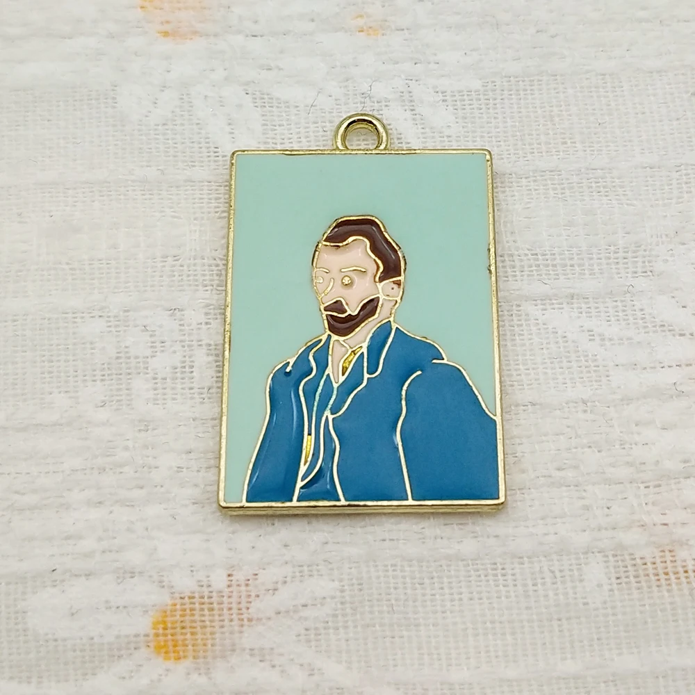 10pcs Famous Painting Charm for Jewelry Making Enamel Necklace Keychain Phone Pendant Diy Accessories Alloy Metal Gold Plated