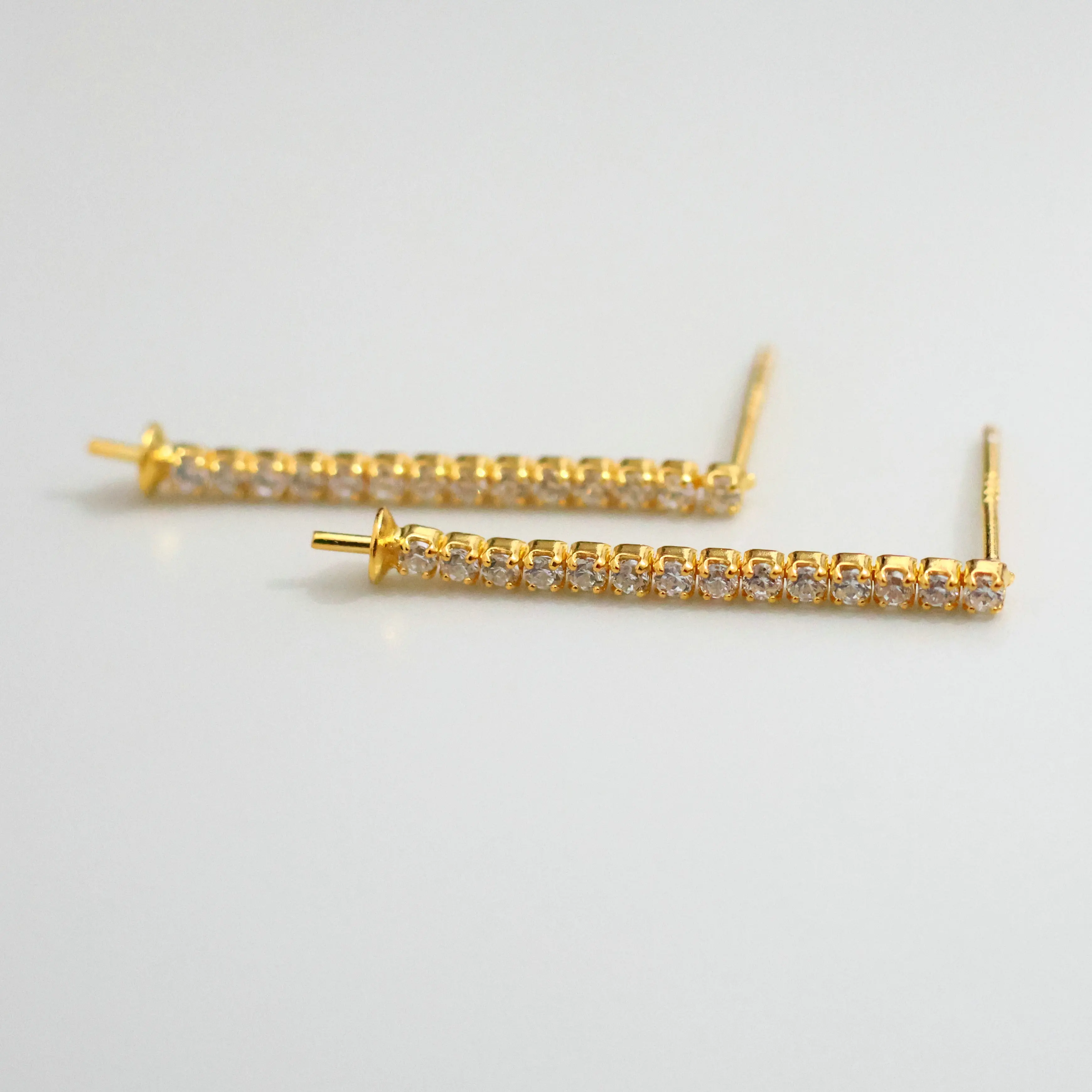 1 Pair 100%  Solid 925 Sterling Silver Zircon Earring Setting for DIY Drop Earring Making JQ0044