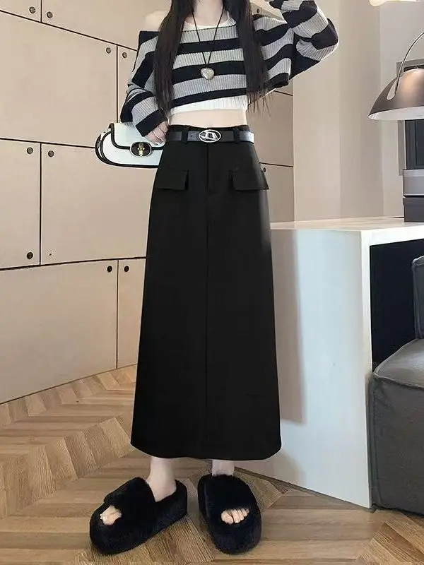 

ay Pleated A-Line Skirt Women's High Waist Slimming Spring High Waist Brand Tag Removed Women's Skirt Korean Sle