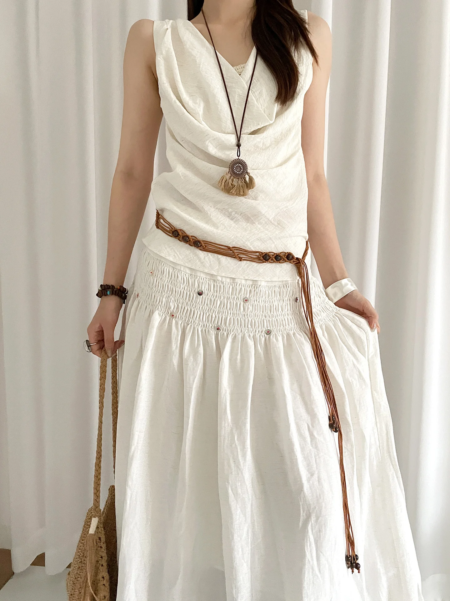 Bohème этнический тканый пояс с цветочным принтом для женщин с юбками, винтажное украшение с кисточками, простая и универсальная поясная веревка