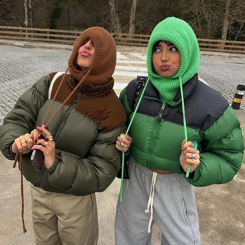 

Europe and United States women's autumn and winter new solid color round neck zipper long sleeve slim pocket bread cotton jacket