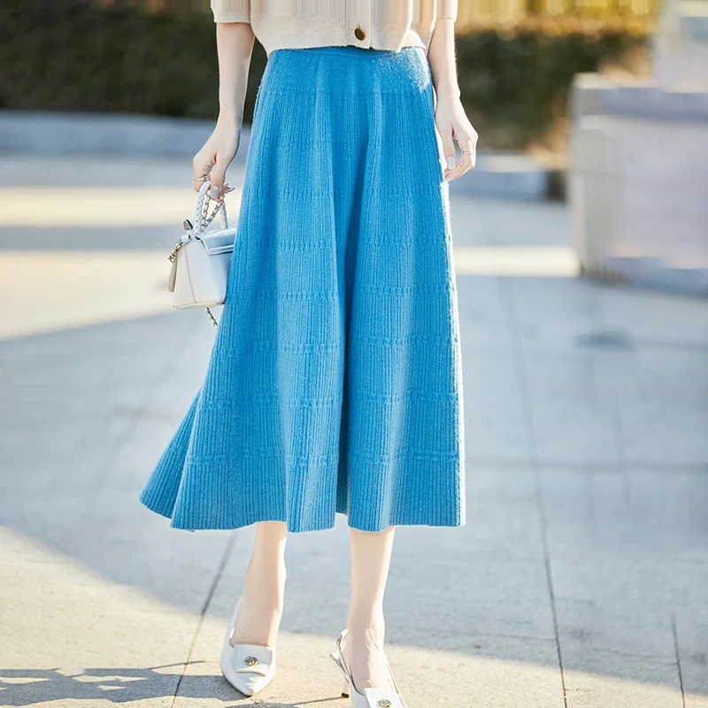 Autumn And Winter New Pure Wool Skirt Retro Jacquard Dress High Waist Temperament Cashmere Slim Elastic Skirt