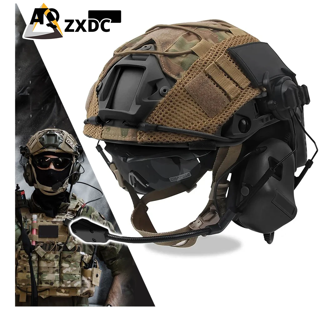 

Airsoft tactical helmet 5 set with tactical headphones & Camo helmet cover & Airsoft paintball protective goggles & Balaclava