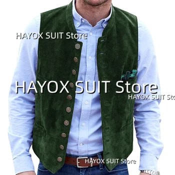 Colete de camurça masculino 10 botões sem mangas gola jaqueta moda casual estilo coreano masculino fino ajuste colete confortável outerwear