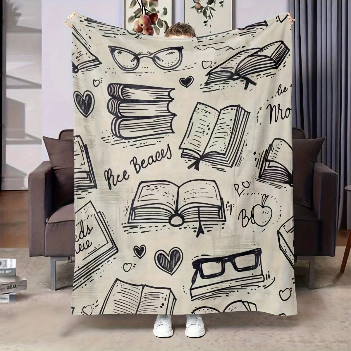 Cozy Book Lover Throw Blanket Academia Reading Nook Fleece Wrap Fall Gift for Student Literary Art Blanket