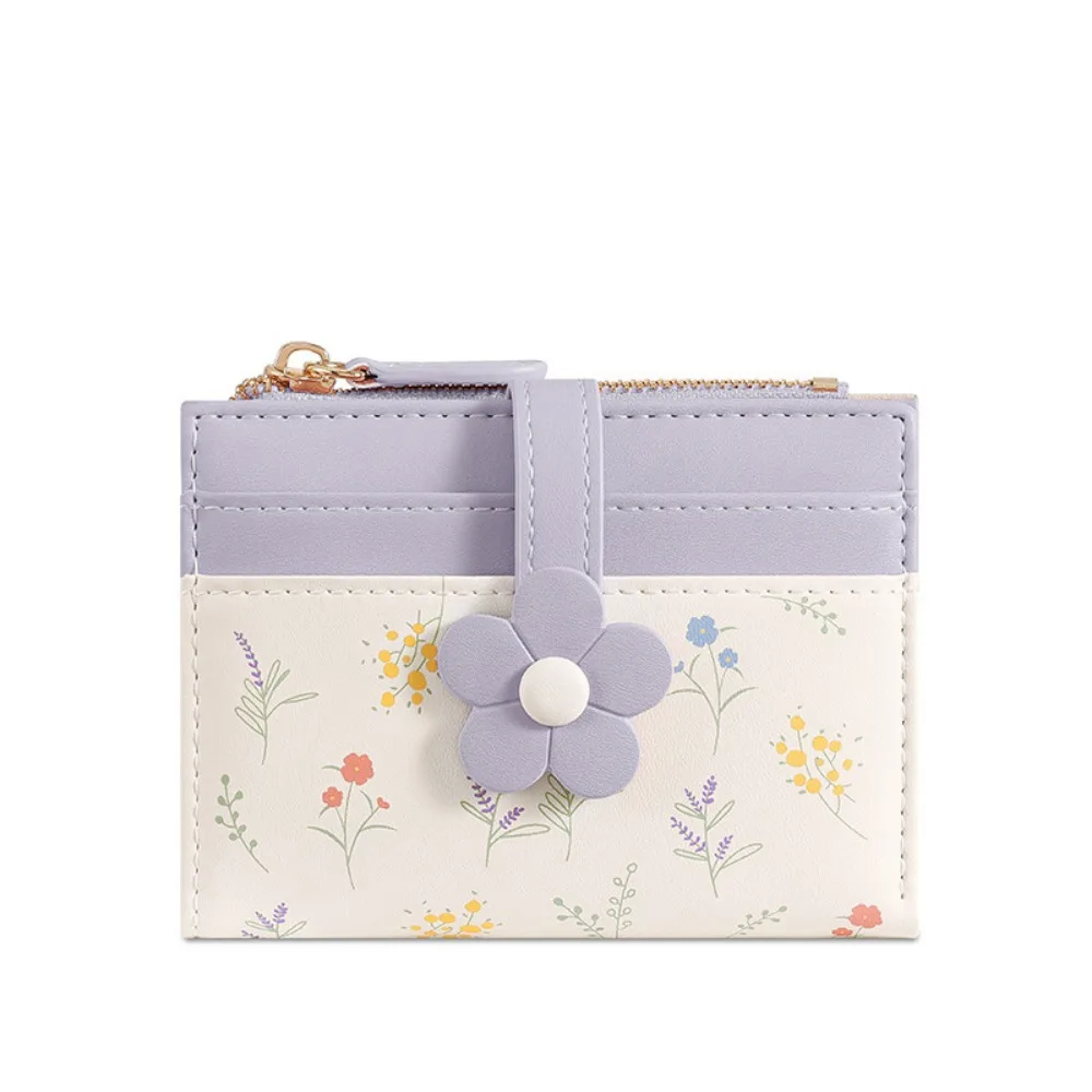 

Flowers Printed Mini Coin Purse PU Leather Multi-Cards Slot Women's Short Wallet Zipper Portable Small Card Bag Key Protector