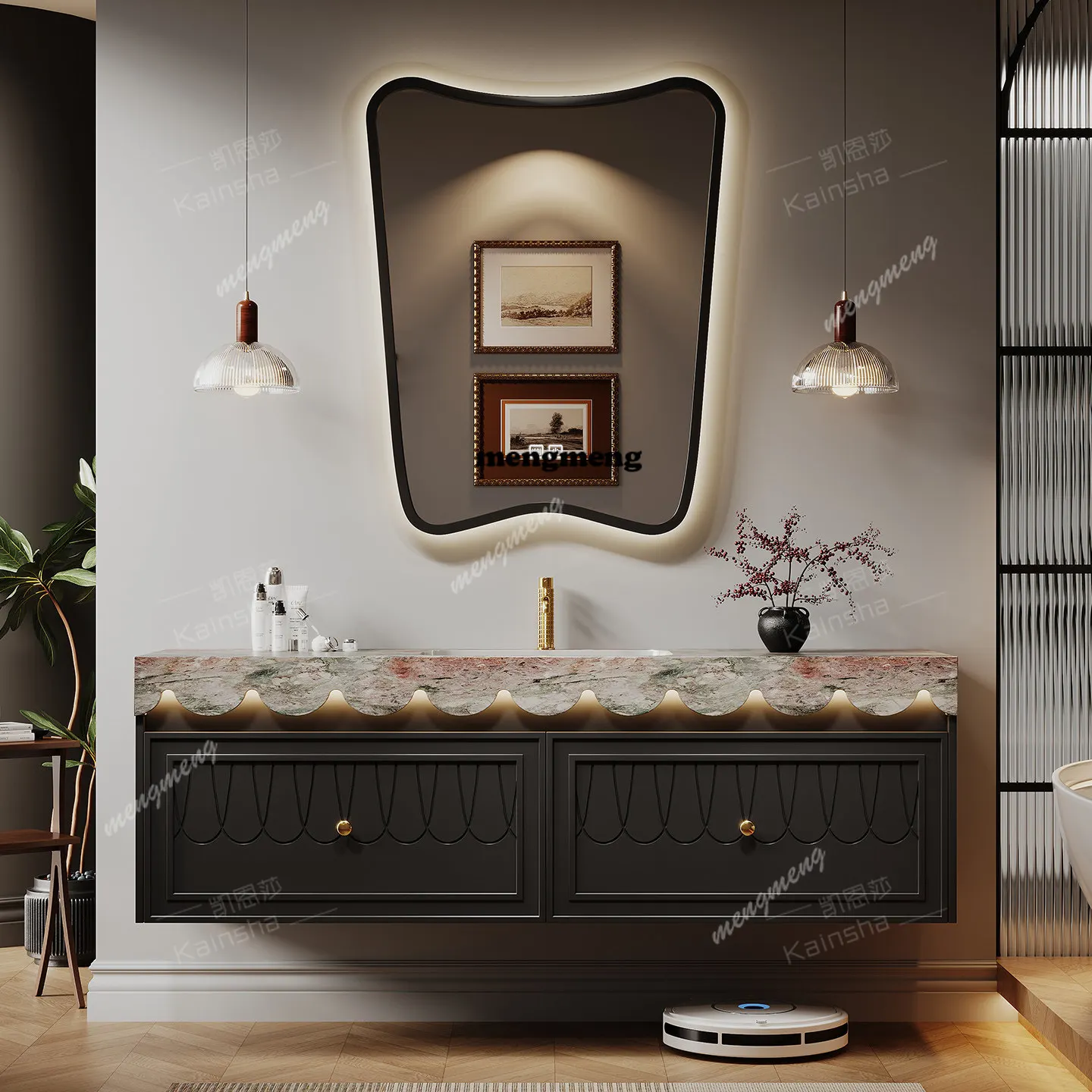 New oak French retro bathroom cabinet combination bathroom modern washstand wash basin integrated intelligent customization