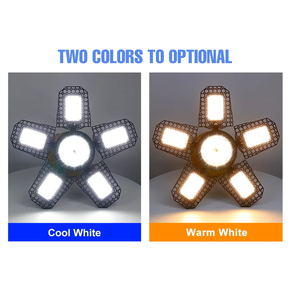 400W LED Garage Lamp Indoor E27 Workshop Ceiling Lights AC100-277V Foldable Deformable Warehouse Large Area Commercial Lighting