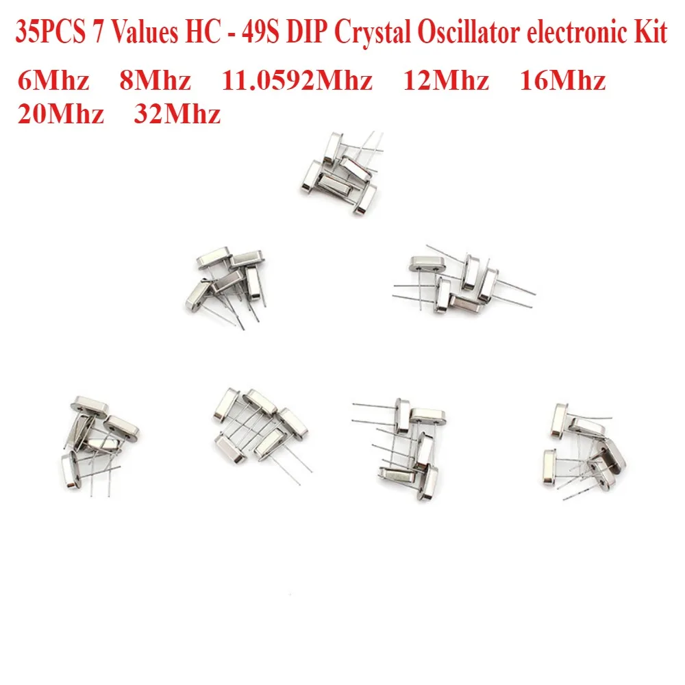 

35PCS HC-49S Crystal Kit 6-32MHz, 7 Values ±30ppm for Arduino/Raspberry Pi/ESP32, Through-Hole Oscillator Replacement