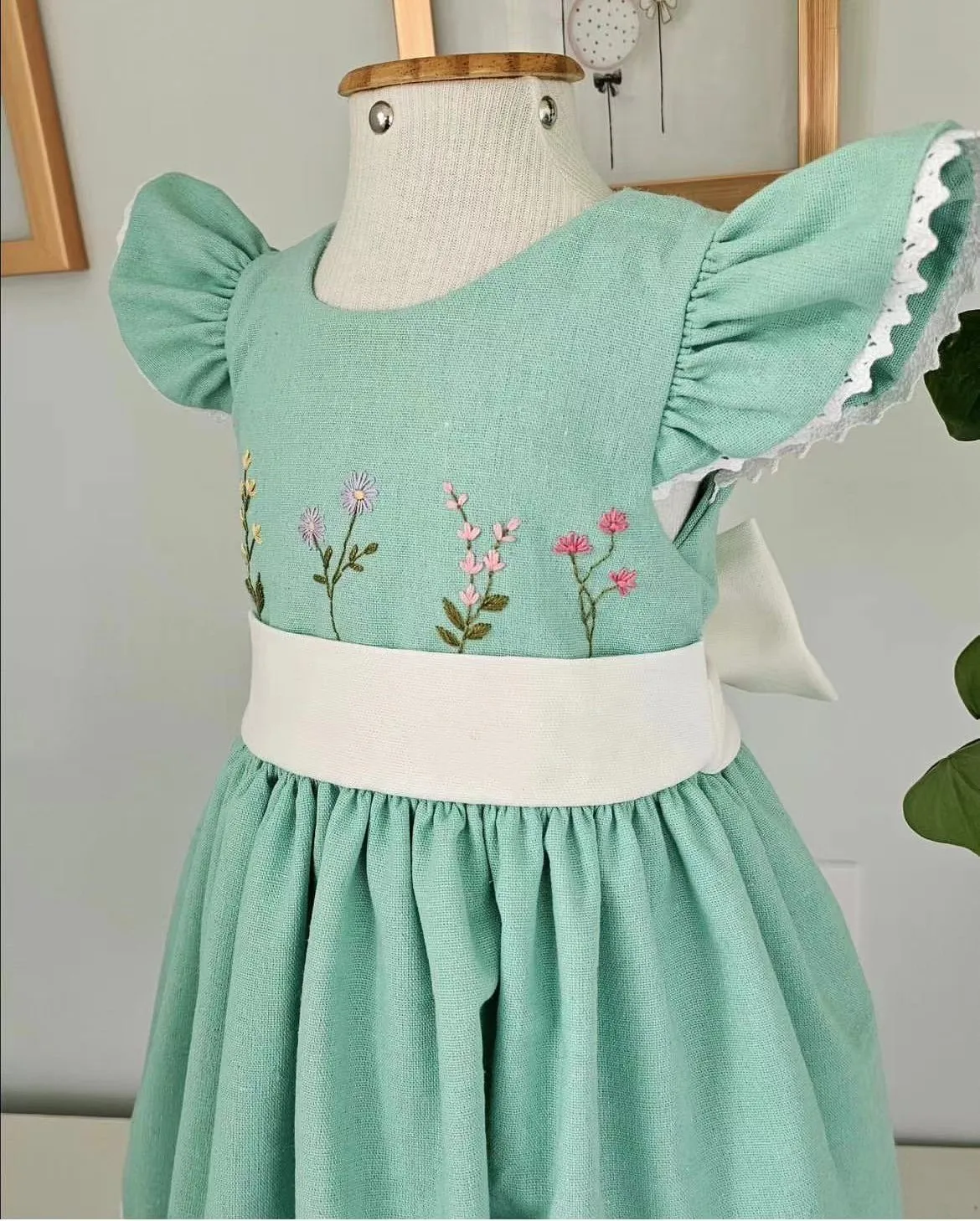 0-12Y Baby Girl Summer Green Handmade Embroidery Turkish Vintage Princess Dress for Birthday Holiday Easter Photography Eid