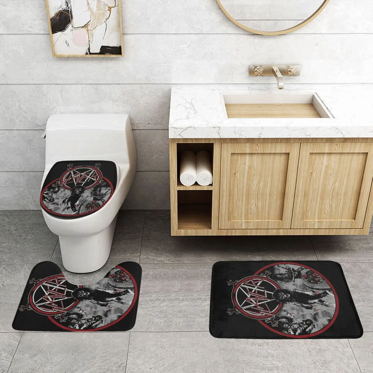 Custom Thrash Metal Band Slayers Bathroom Rugs Sets Non-Slip Absorbent 3 Piece Bath Toilet Rugs Mats