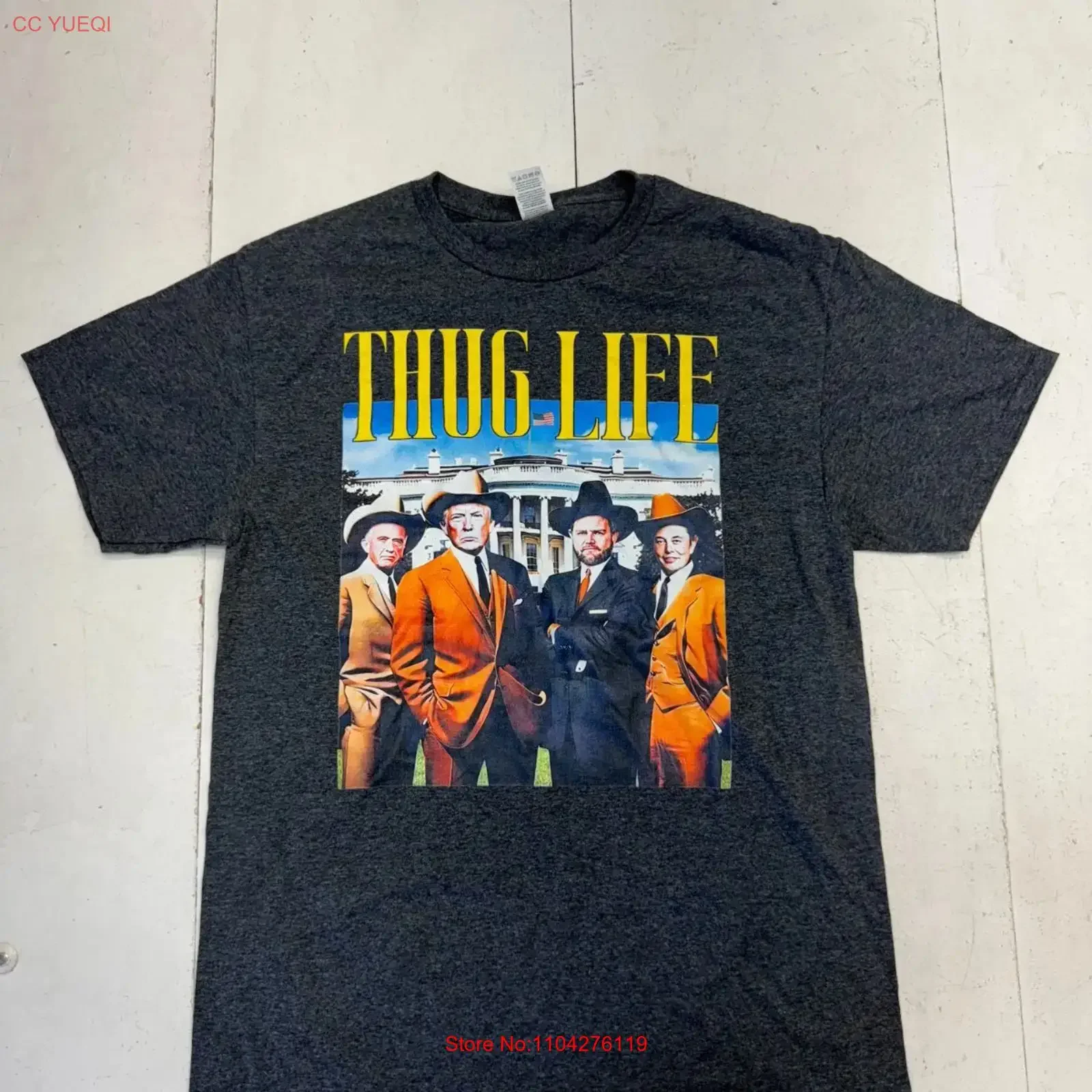 Camiseta Fruit of The Loom con Estampado Thug Life en Gris, Talla Mediana para Hombre, Estilo Vintage Lavado, Prenda Urbana para Uso Diario, Gráfico Suave