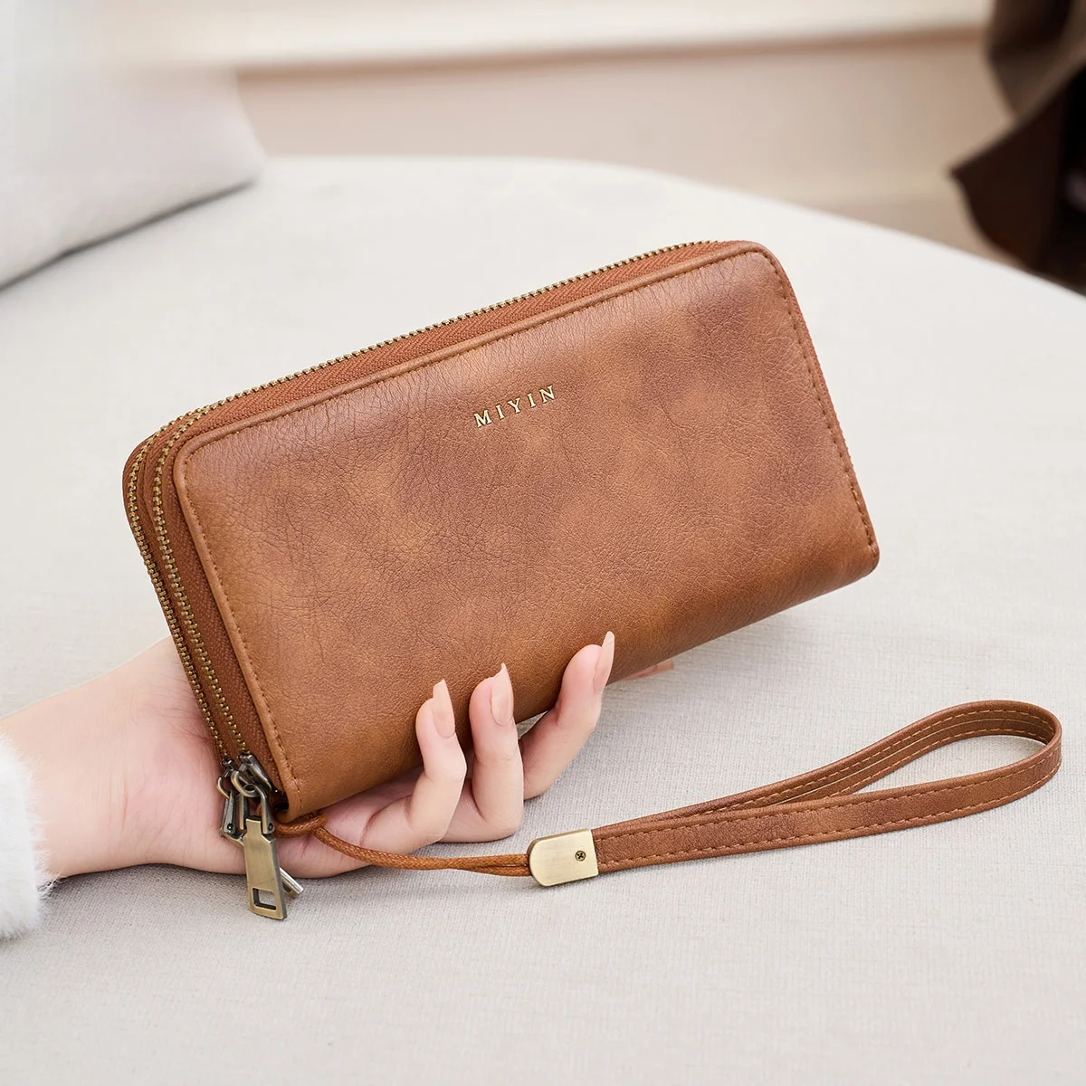 

Длинный женский кошелек большой емкости с двойной молнией, противоугонный RFID-кошелек, трансграничный кошелек, винтажная сумка для телефона, модная и практичная