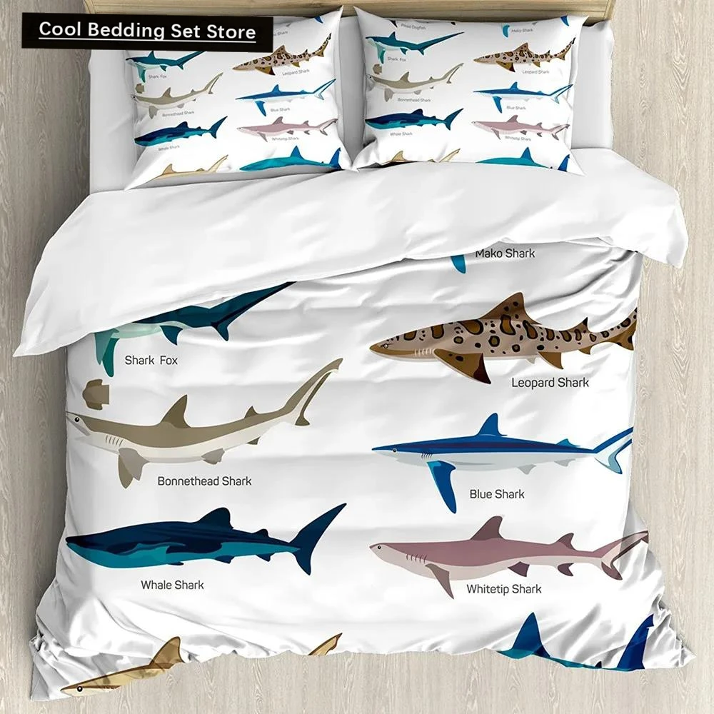 

Shark Duvet Cover Set Types of Sharks Pattern Duvet Cover Set Bedclothes Pillowcase Double Queen King Size Polyester Bedding Set