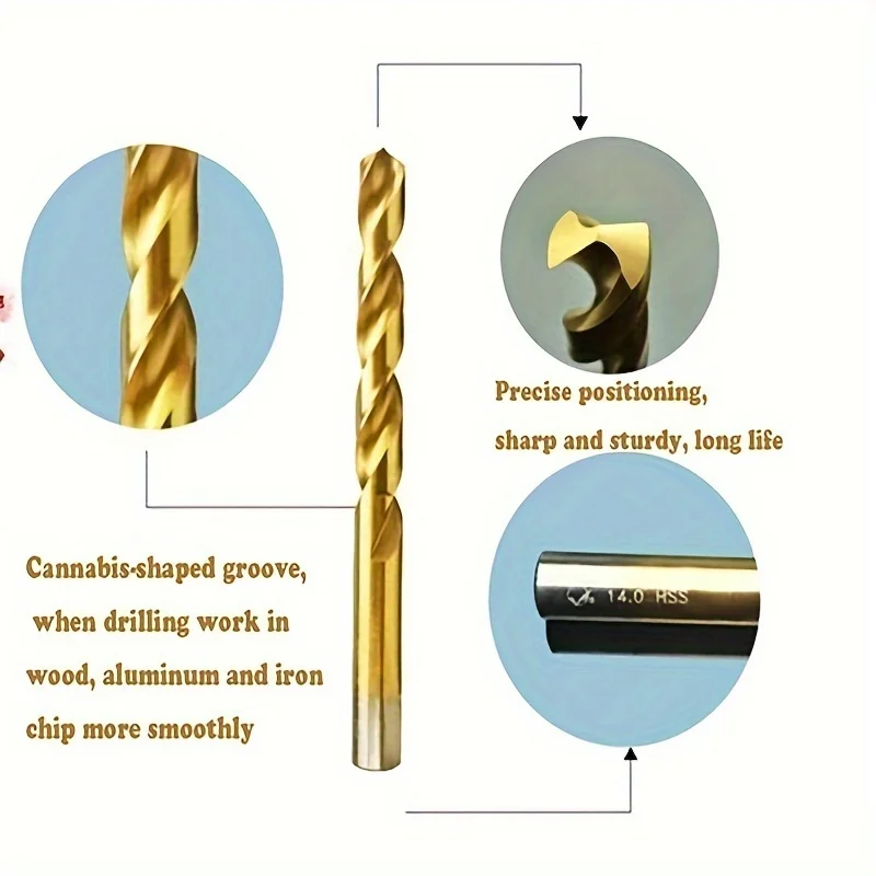 100-teiliges Titan-beschichtetes HSS-Bohrer-Set | Gerader Schaft | Für DIY/Holz/Kunststoff/Metall | Heimwerkerwerkzeuge – Detail 4