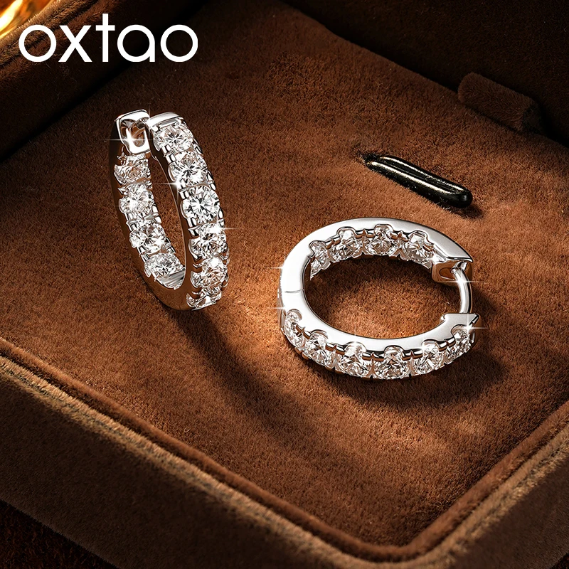 

OXTAO 14K Gold Filled Moissanite Hoop Earrings for Women Round Cut Lab Diamond U-shape Earrings Jewelry 3mm D Color Certified