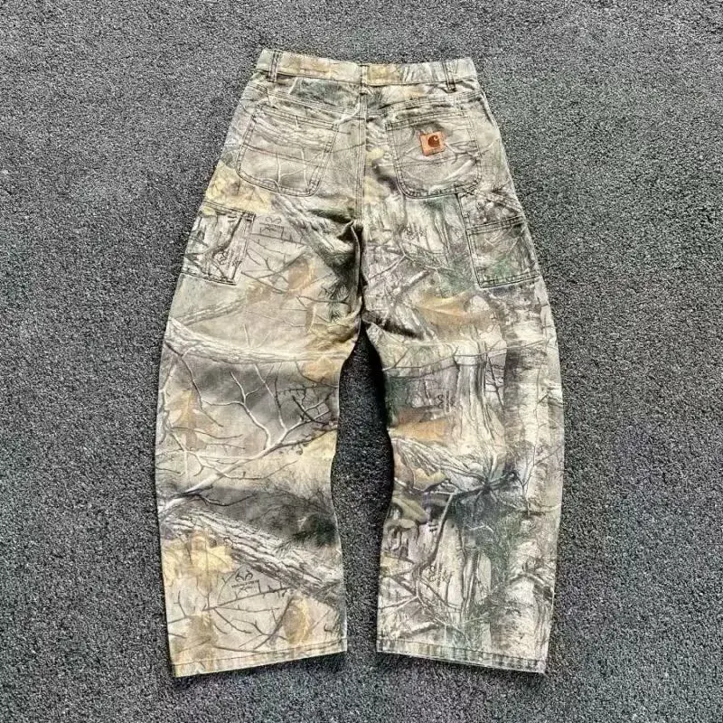 Men's Camouflage Tree Branches Printing Retro Sweatpants Bottom Street Cool Boy Casual Pants Male High Waist Y2k Trousers