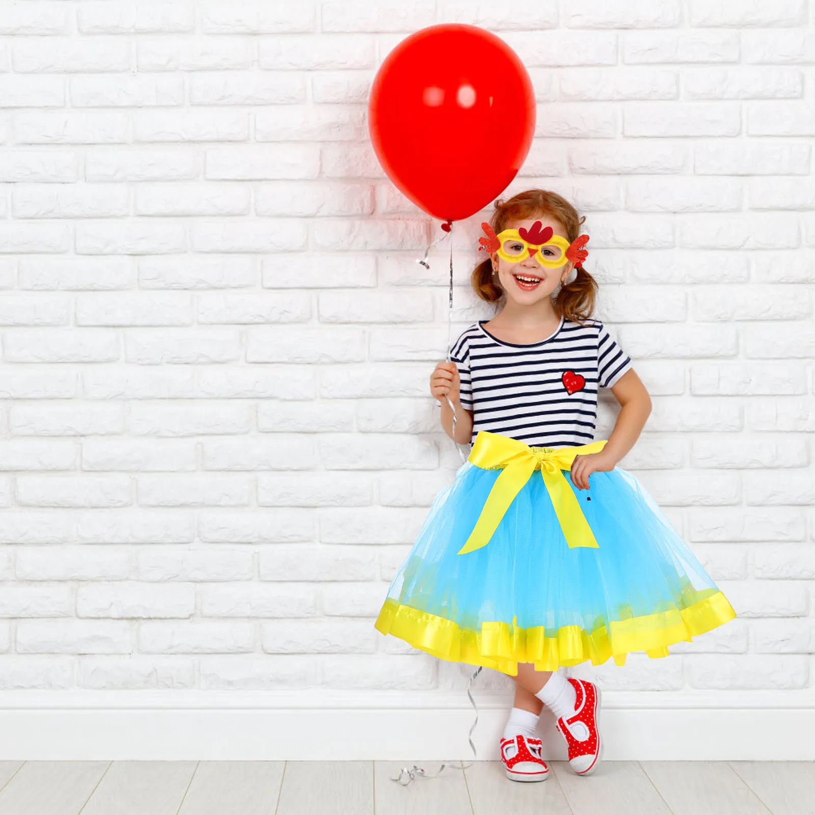 

Tutu for Girls Lightweight Comfortable Tulle Skirt with Chick Glasses Toddler Dance Party Dress-Up Colorful Vibrant M
