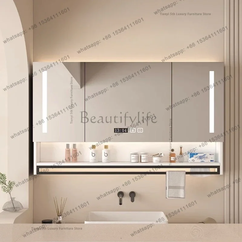 Best Sellers Wall-mounted Smart Bathroom Mirror Nordic Luxury LED Light Fog Removal Mirror Cabinet Vanity Home Furniture Arredo