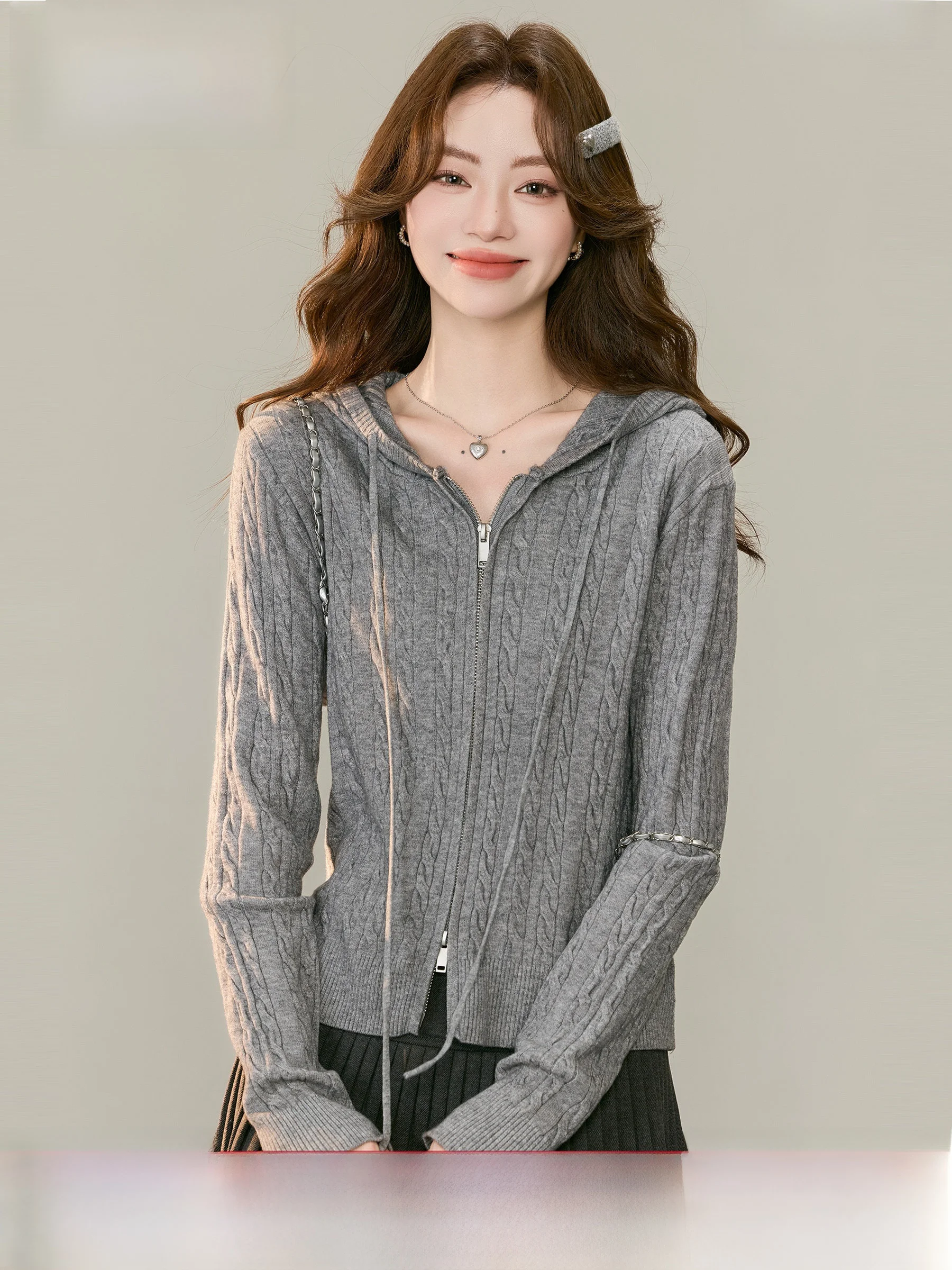 

Soft Knitted Hat Cardigan Women's Autumn Winter New Sle Small Size Zipper Sweater Ling Jiu ey Snowy Softn Long Sve ...