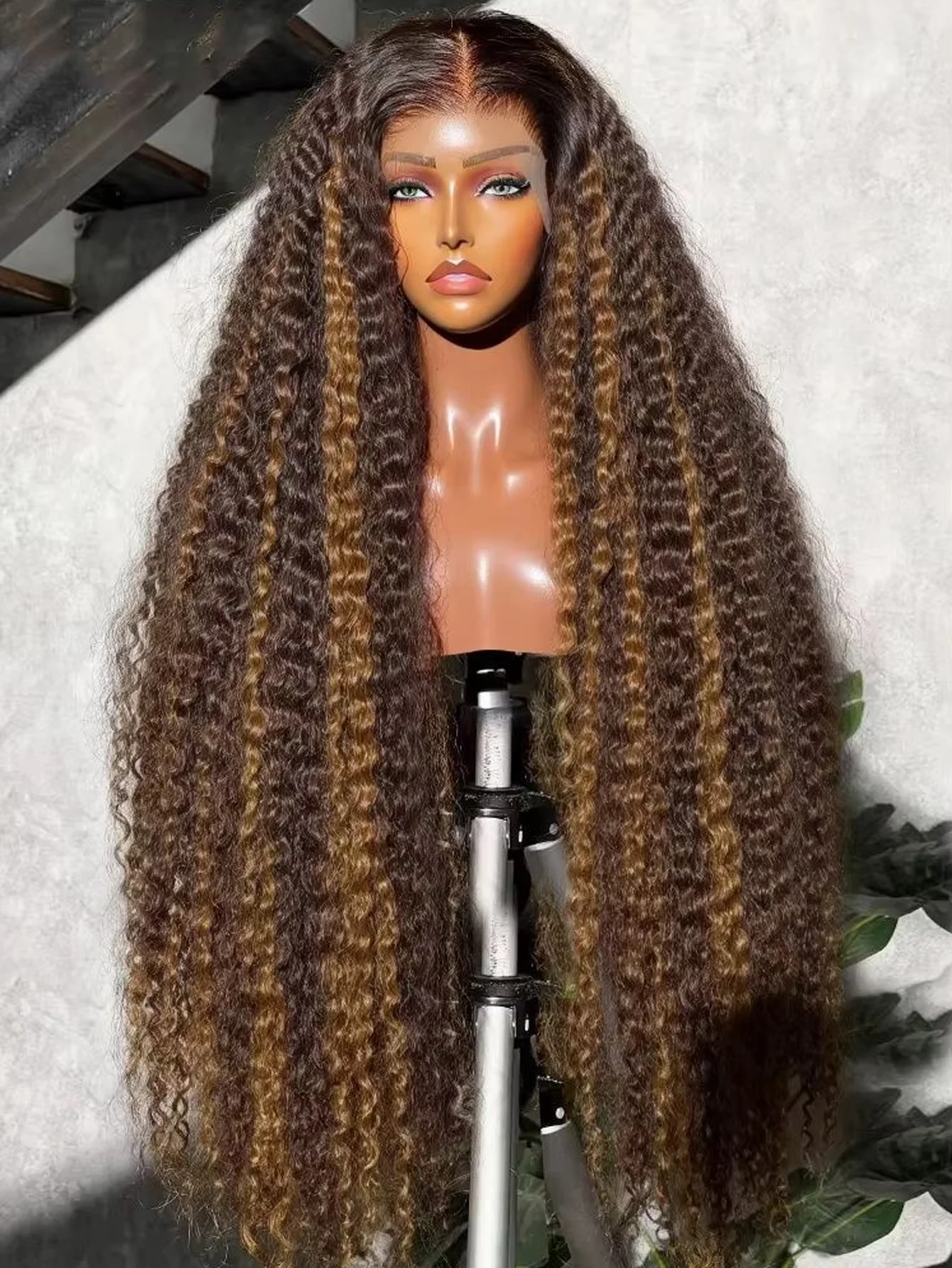ハイライトウィッグ人毛カラーカーリーウィッグ13x4 HDレースフロントウィッグブラジル産4/27ディープウェーブレースフロントウィッグ女性用