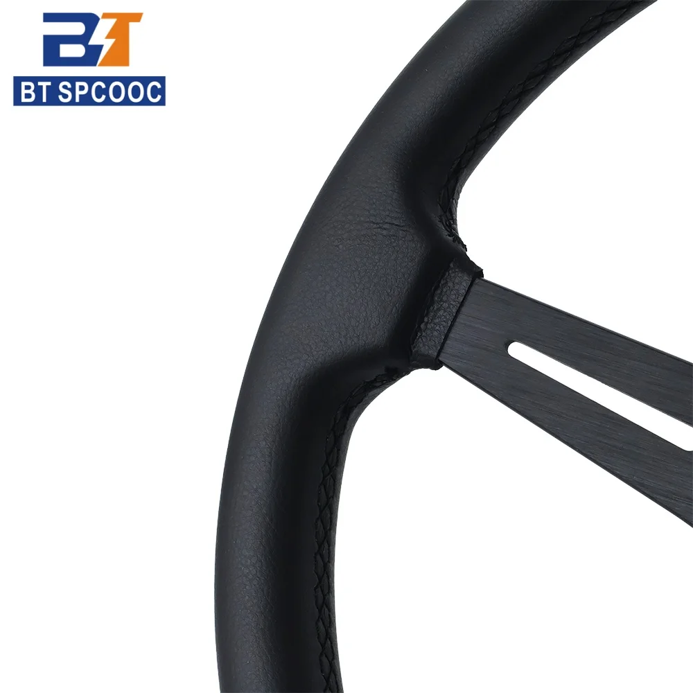 Black Edition 15 Zoll 370mm Rennsportlenkrad Echtleder Dicke Aluminiumspeichen – Detail 7