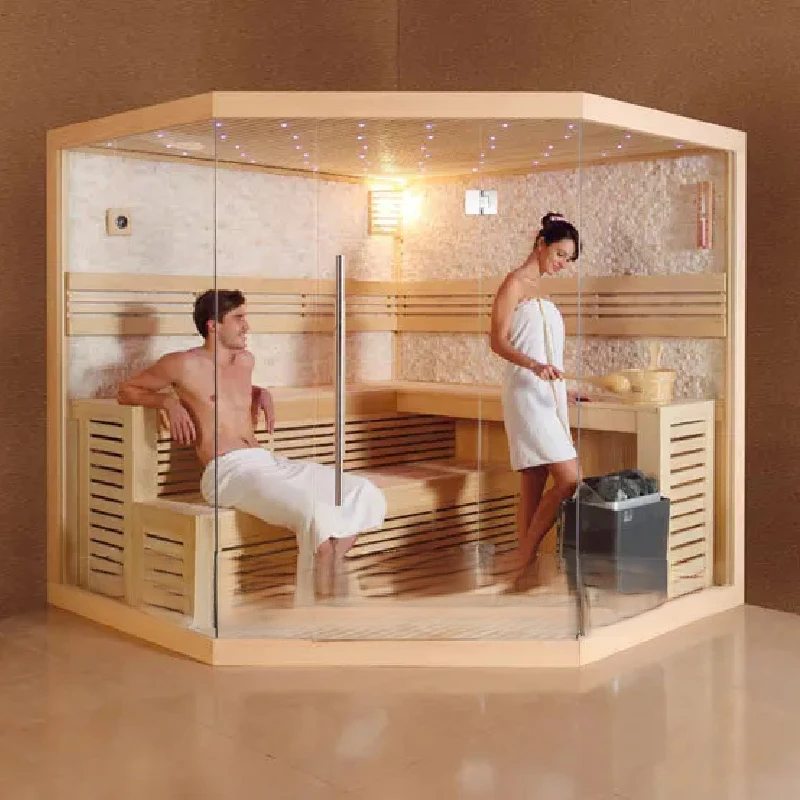 Home Use 6 Person Corner Indoor Wooden Steam Sauna Room Traditional Steam Sauna Room for Sale