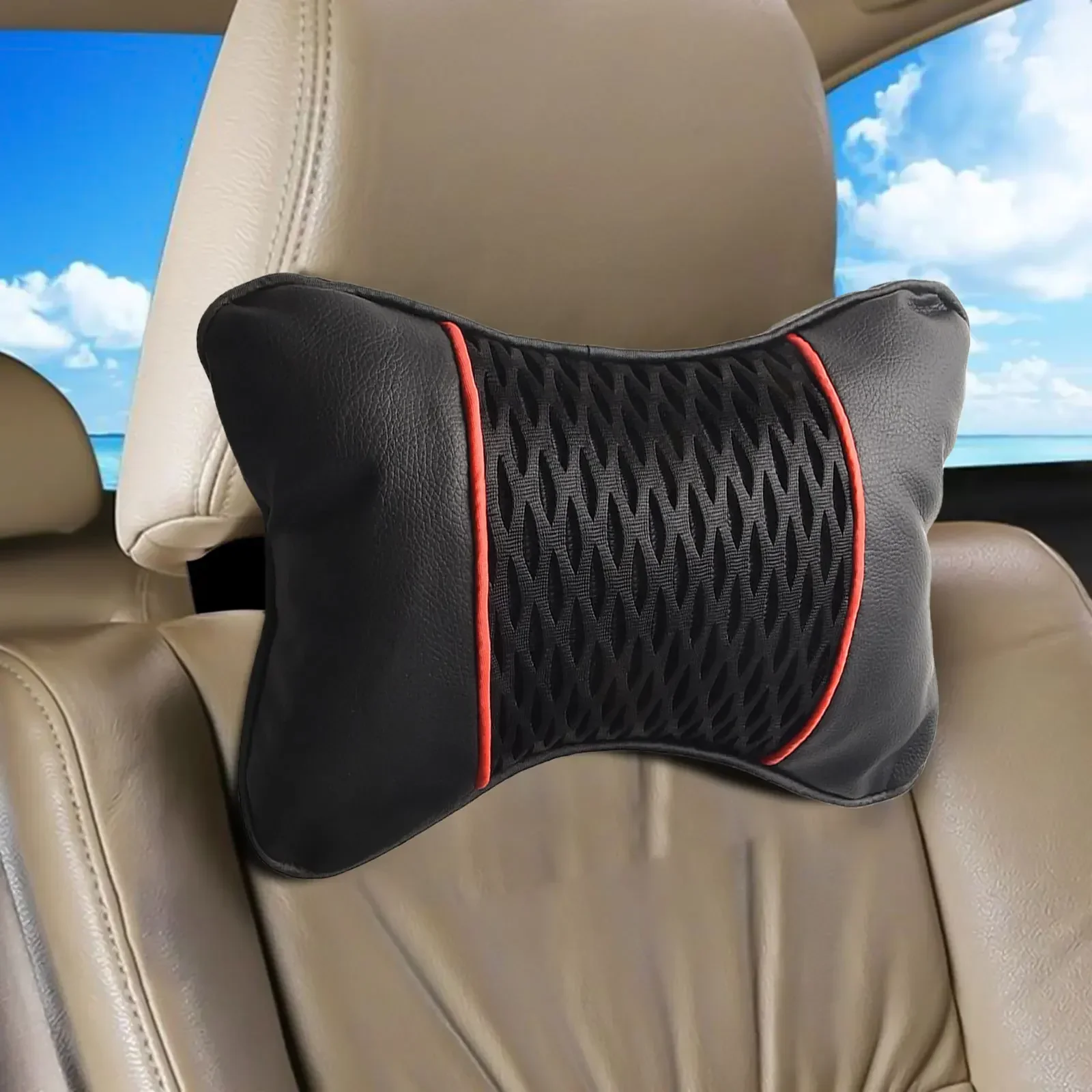 

2Pcs Travel Car Auto For Seat Head Neck Rest PU Leather Comfortable Neck Protection For All Vehicles And Four Seasons