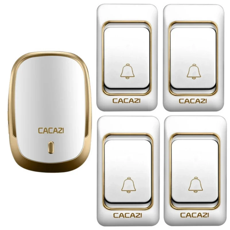 CACAZI Wireless Doorbell Waterproof 300M Remote US EU UK AU Plug Smart Home Calling Doorbell Battery Button Ringbell Chimes 220V