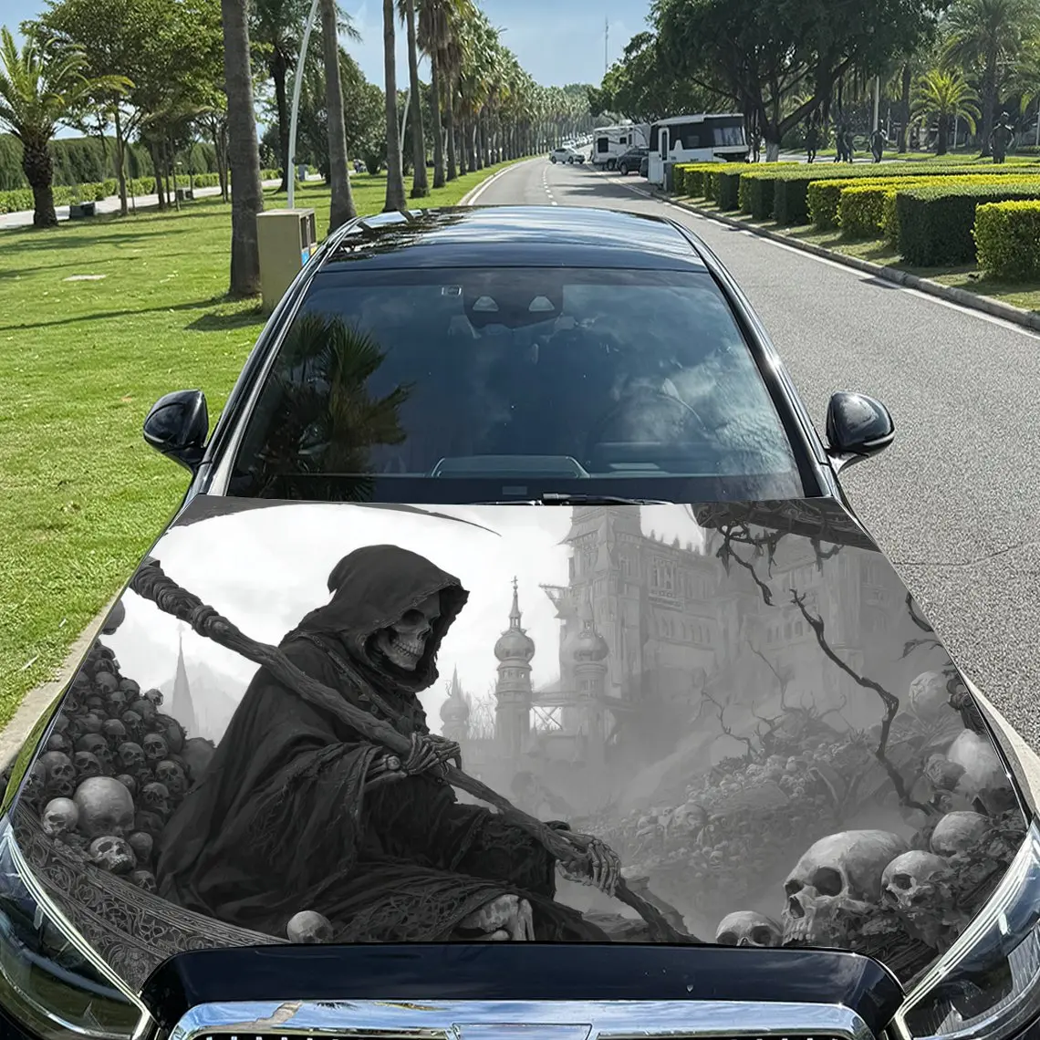 

Gothic Reaper Pattern car hood stickers, waterproof self-adhesive, scratch resistant, easy to stick, durable car PVC stickers, c