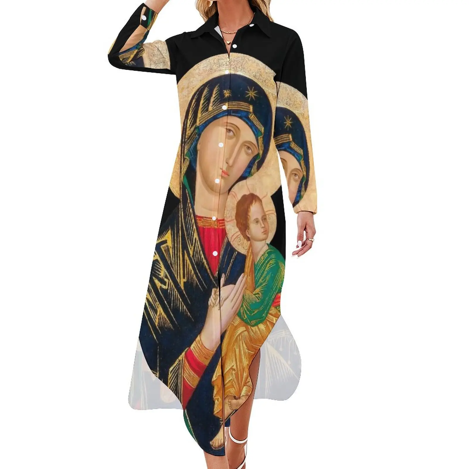 

Our Lady of Perpetual Help (transparent background design) Long Sleeved Shirt Dress evening dresses luxury 2024 Clothing female