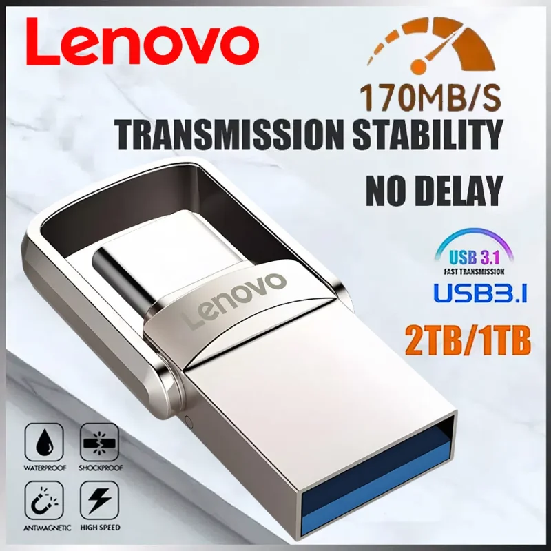 

Lenovo USB Flash Drives 2TB Usb 3.0 High Speed Metal Pendrive 1TB Stick Portable Pen Drive Waterproof Memoria Storage U Disk