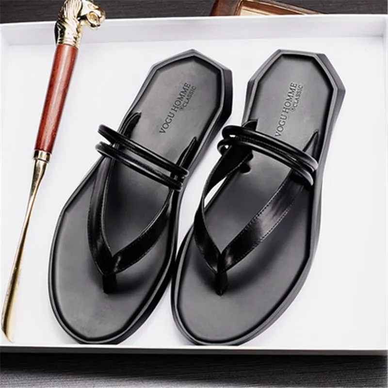 free shipping Summer new genuine leather men\'s slipper personality casual beach shoes sandals man flat slide