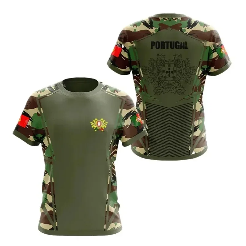 Portugal National emblem 3D printed o collar short-sleeved T-shirt men\'s fashion casual street casual loose top