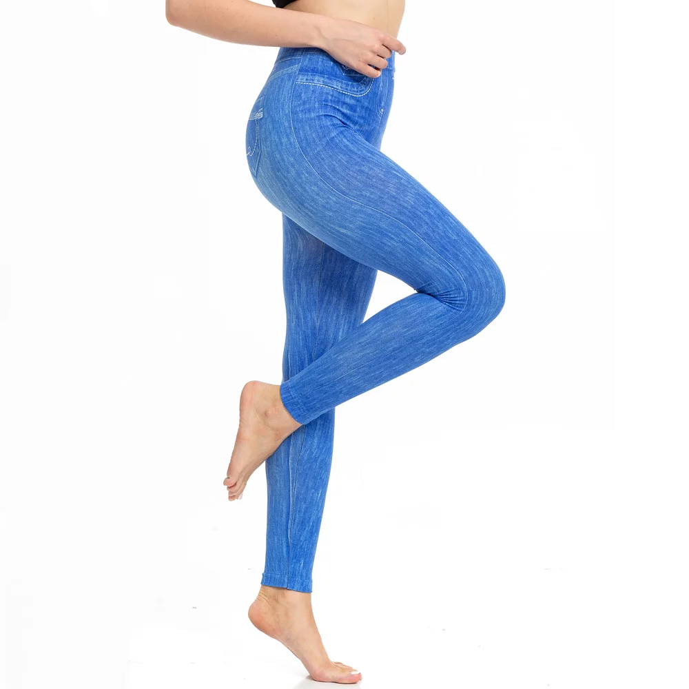 Leggings skinny a vita alta Donna Jeans imitazione Pantaloni da yoga Moda stampata Elastico Shapewear Fitness Jogging Collant da ciclismo