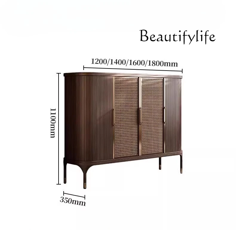 

Black walnut medieval side cabinet decorative locker retro rattan villa home storage