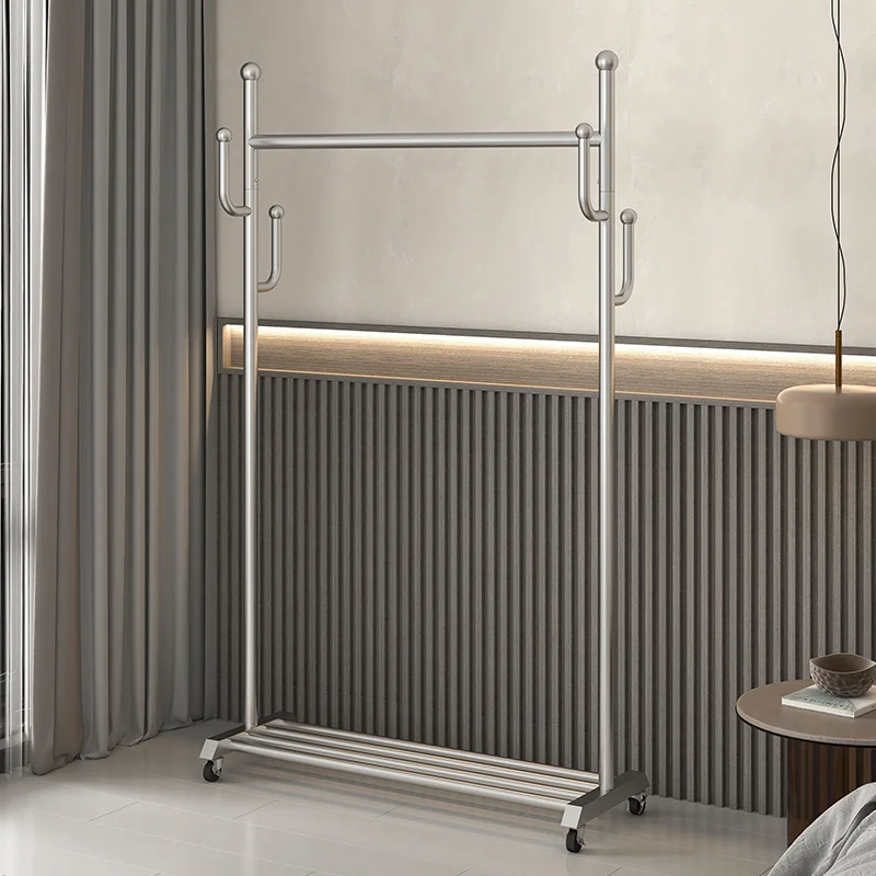 Custom Stainless Steel Clothes Floor Hanger Rack Bedroom Home Dormitory Balcony Drying Rack Mobile Coat Rack with Wheels