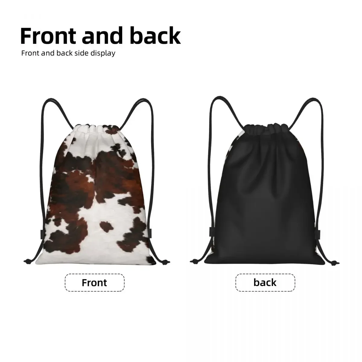 Faux Fur Modern Cowhide Texture Print Drawstring Bag Lightweight Animal Hide Pattern Skin Leather Sports Gym Storage Backpack