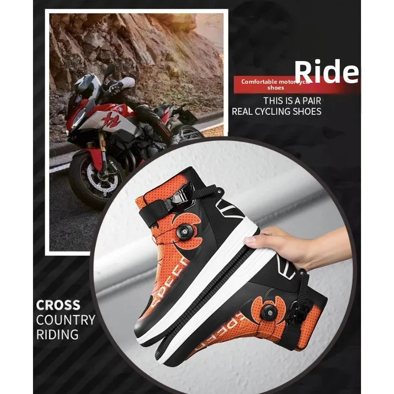 

2026 Men Women Motorcycle Boots PU Leather Breathable Four-season Motorbike Riding Boots Anti-slip Motocross Shoes botas moto