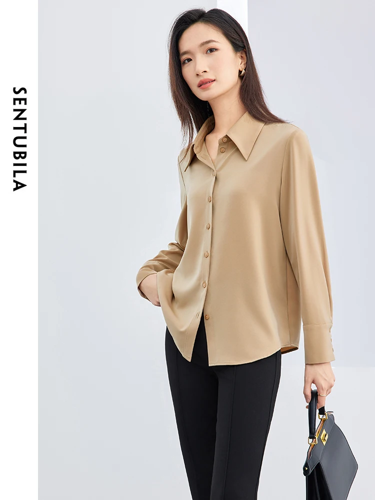 

SENTUBILA Office Lady Basics Shirts Blouses Womens Tops 2024 Spring Autumn Fashion Button Up Shirt Woman Clothing 141C53153X