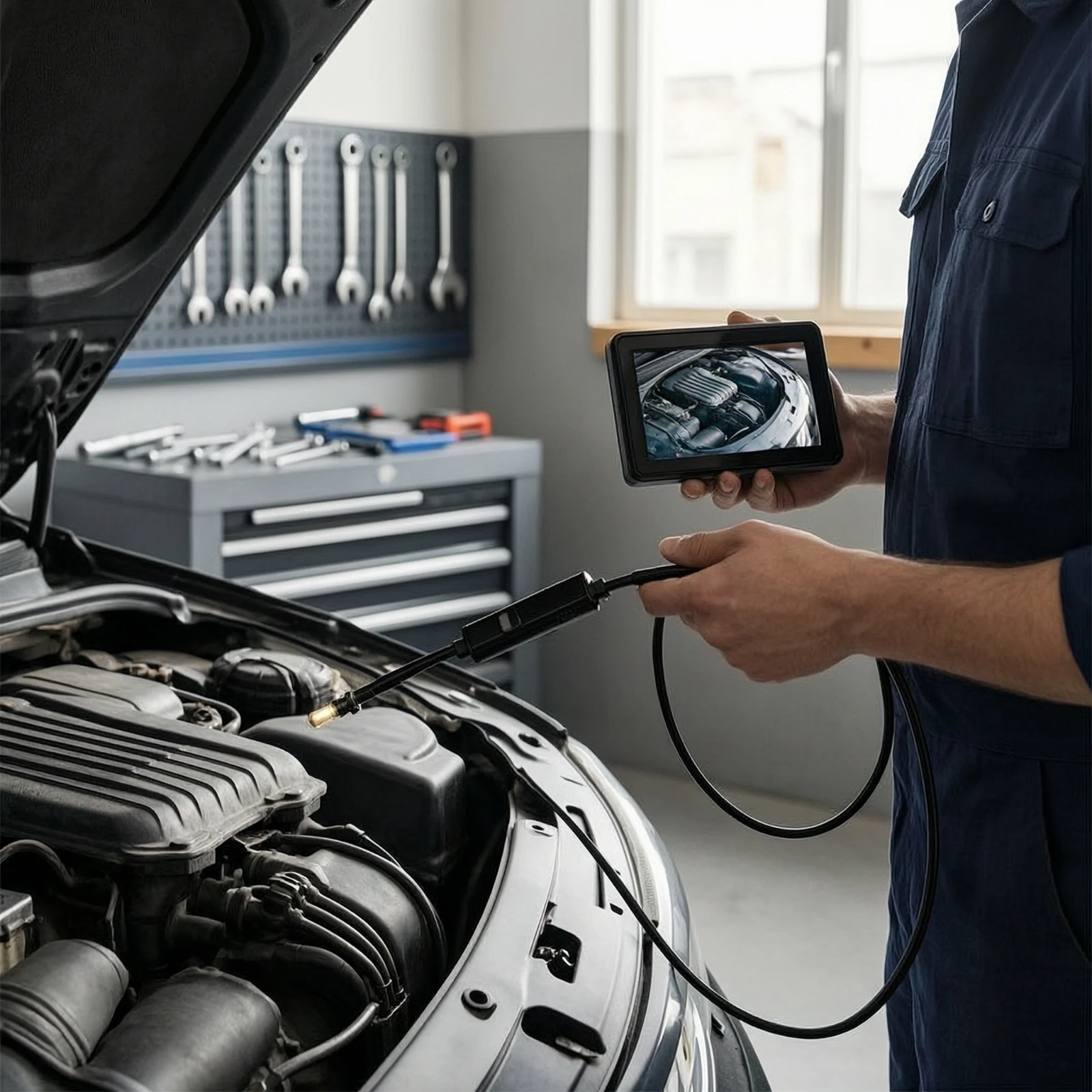 Endoscope with Phone Adapters Handheld Industrial Endoscope Borescope Flexible Bore Scope Waterproof for Plumbers