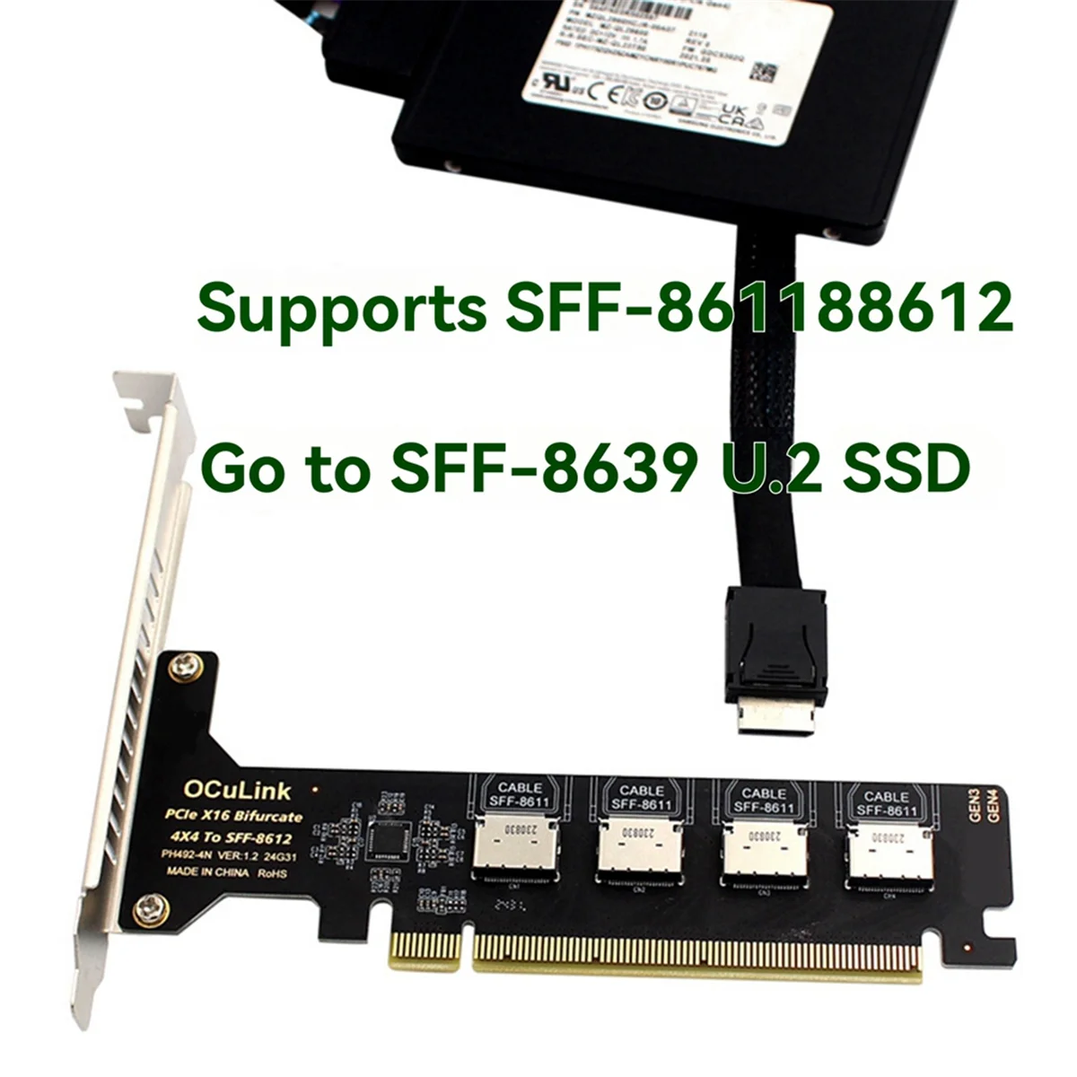 A03R PCI-E X16 Split 4 Ports Oculink Expansion Card SFF8611&8612 NVME PCIe Solid State Drive Adapter for Mainboard Expansion