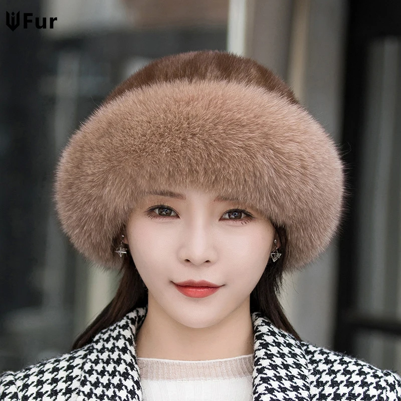 

Women Real Mink Fur Bomber Hats Winter Genuine Fox Fur Cap Luxurious Quality Winter Hat Warm Soft Fluffy Natural Mink Fur Hat