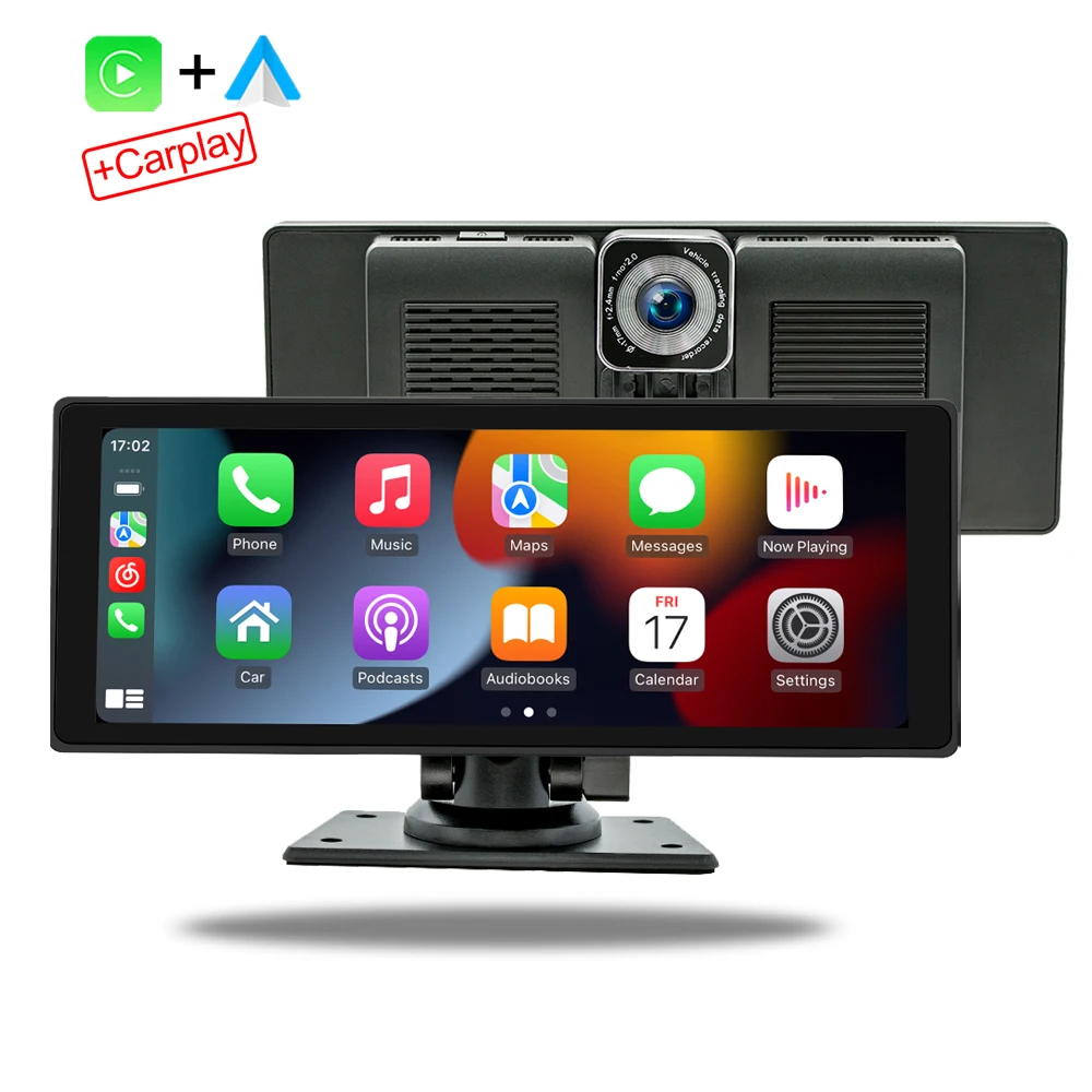 

10.26 Inch Portable Wireless Carplay Screen Dual Lens Wireless Carplay & Android Auto Video Recorder Monitor GPS Navigation