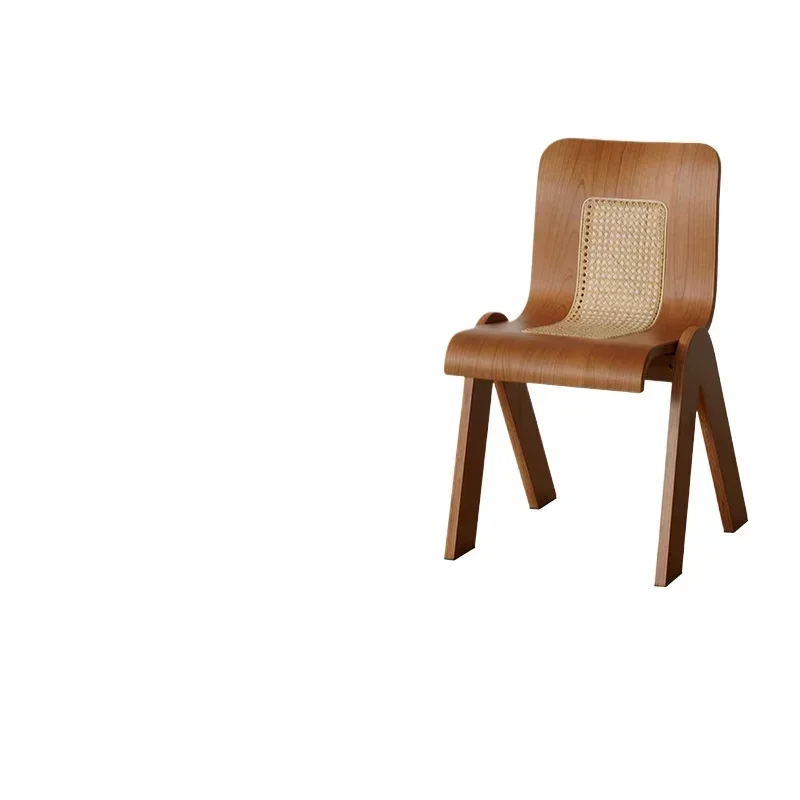 Nordic retro solid wood rattan dining chair, household small apartment backrest chair