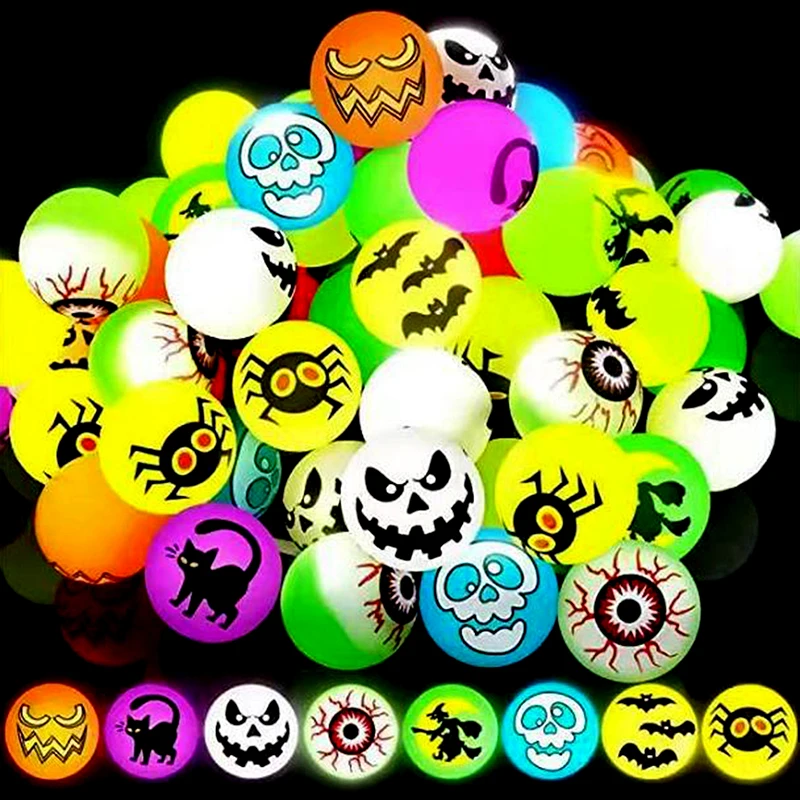 6PCS Halloween Glow In The Dark Bouncing Balls Festival Theme Designs Luminous Bouncy Balls For Halloween Party Favor Supplies